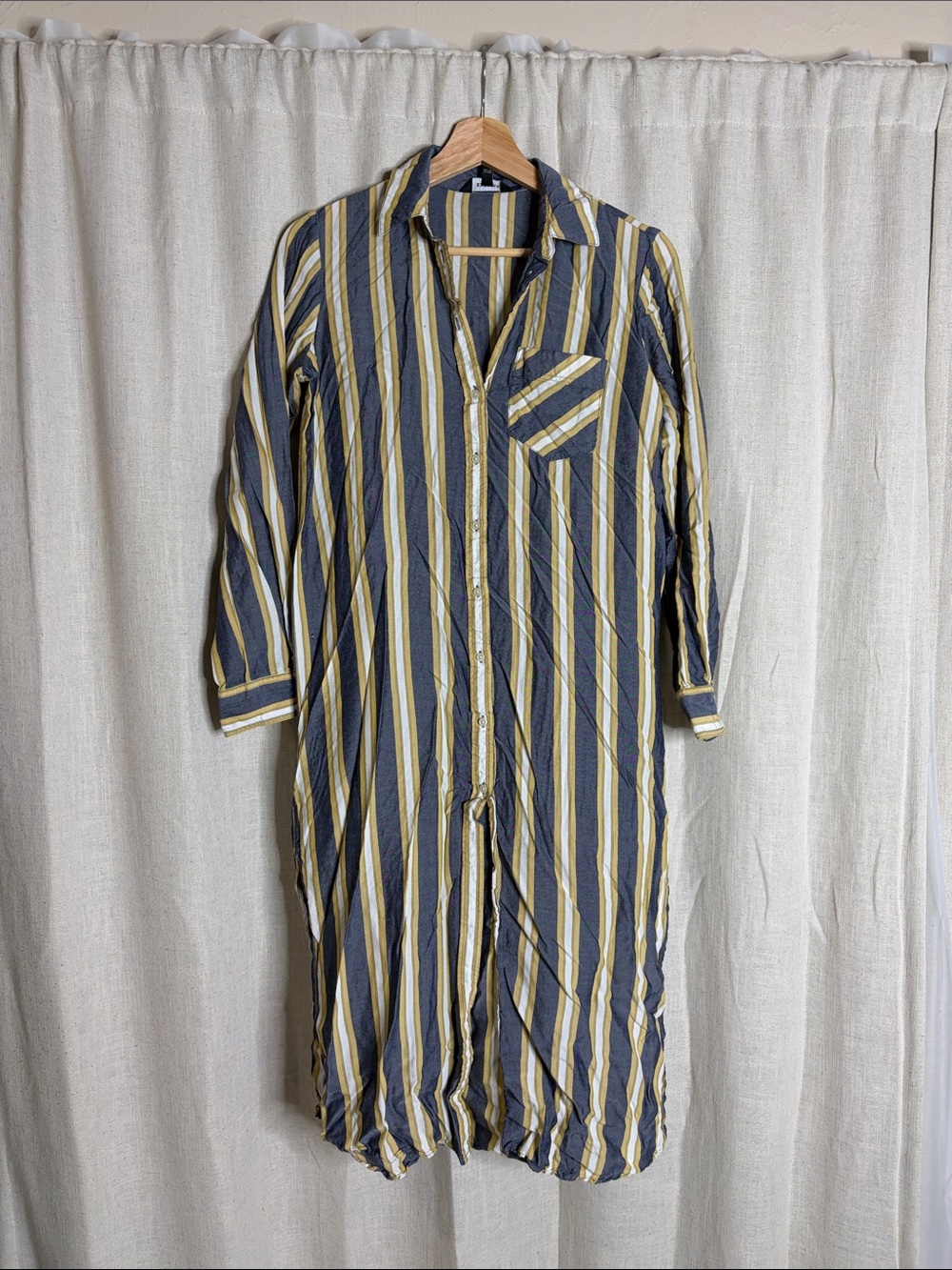 Express size XS Striped Longline Button-Up Shirt Dress - Yellow & Navy